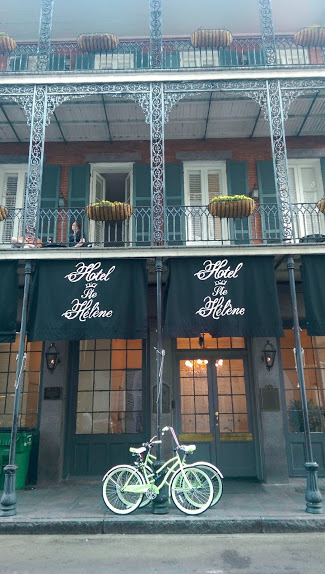 I had to stop and snap a shot of these vintage mint-green bikes resting in front of a typical French Quarter hotel