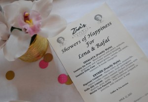 Baby shower pink girl menu flowers bouquet centerpiece