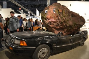 9.5 ton volcanic rock on car jimmie durham still life with xitle and spirit art basel miami beach convention center 2015